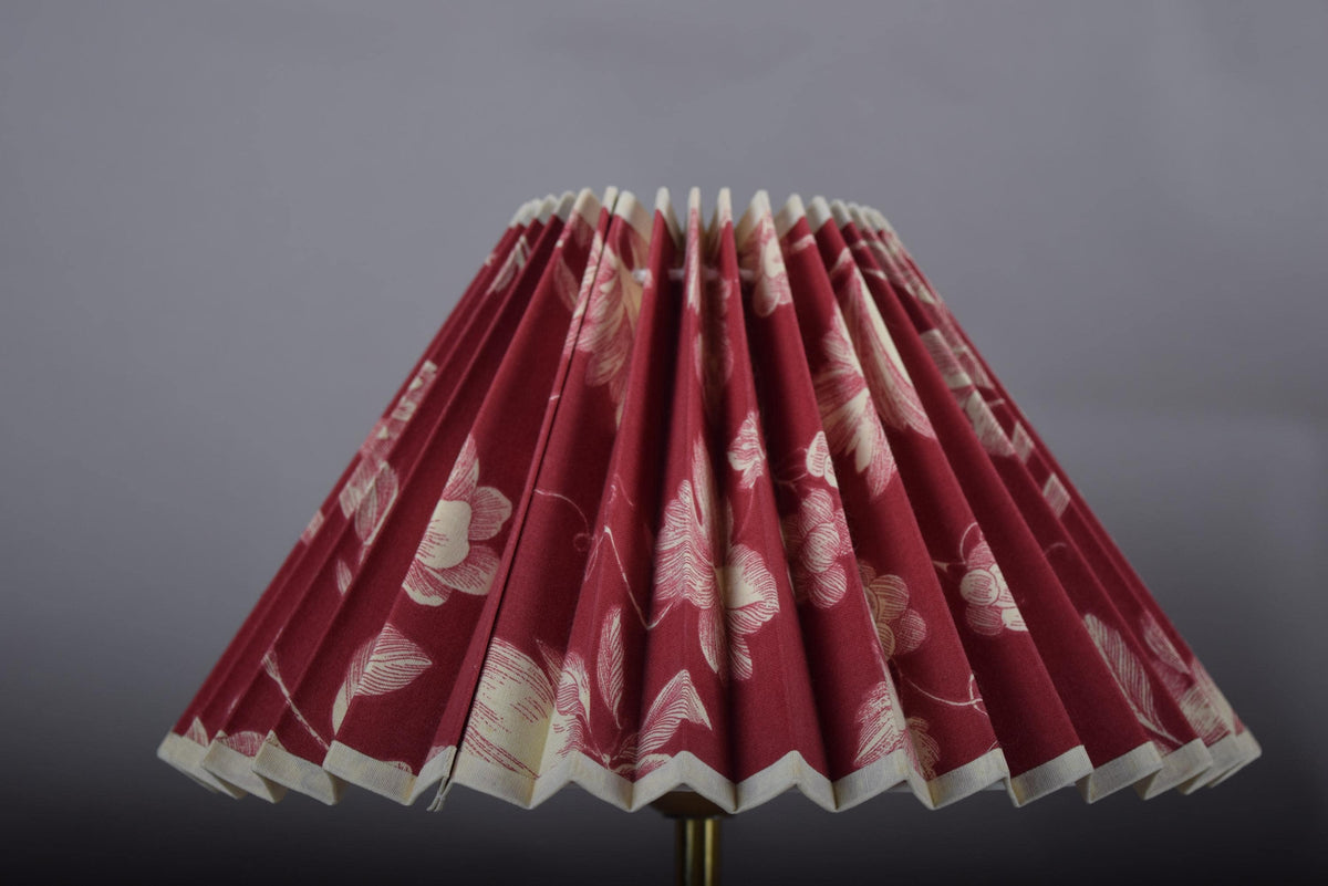 Pair of Brass and Wood Table Lamps with Pleated Floral Shades, 1970s