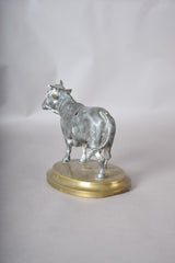 Vintage Spelter Bull Sculpture, 1920s | Antique Coin Bank Figurine | Sculptural Animal Desk Decor