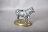 Vintage Spelter Bull Sculpture, 1920s | Antique Coin Bank Figurine | Sculptural Animal Desk Decor