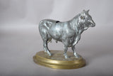 Vintage Spelter Bull Sculpture, 1920s | Antique Coin Bank Figurine | Sculptural Animal Desk Decor