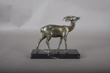 Vintage Spelter Antelope Sculpture, Art Deco Style, Black Marble Base, 1930s