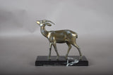 Vintage Spelter Antelope Sculpture, Art Deco Style, Black Marble Base, 1930s