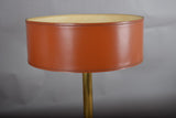Leather Drum Lamp with Brass Accents, Mid-Century Modern Table Lamp, 1950s