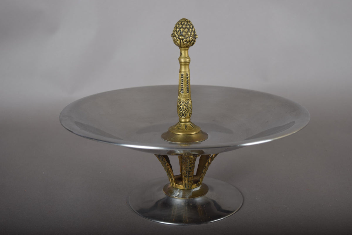 Vintage Silver-Toned and Brass Pedestal Bonbonniere, Candy Dish or Centerpiece Bowl, 1960s