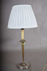 Vintage Brass Table Lamp, Worn Silver-Tone Finish, Pleated Shade, 1940s