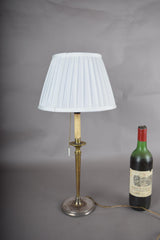 Vintage Brass Table Lamp, Worn Silver-Tone Finish, Pleated Shade, 1940s