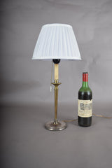 Vintage Brass Table Lamp, Worn Silver-Tone Finish, Pleated Shade, 1940s