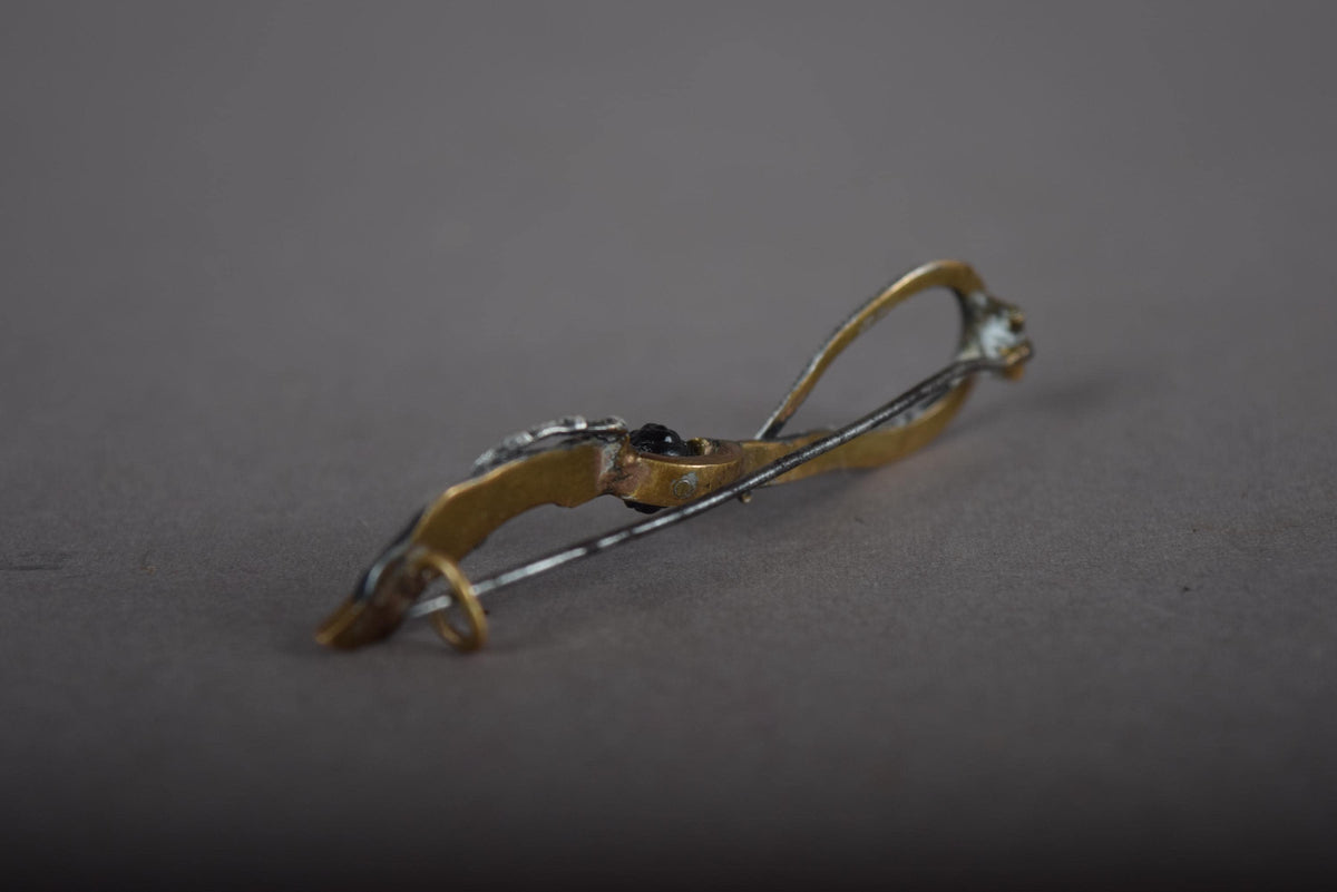 Vintage Equestrian Riding-Crop and Horseshoe Brooch, Silver and Gold Tones, 6 cm