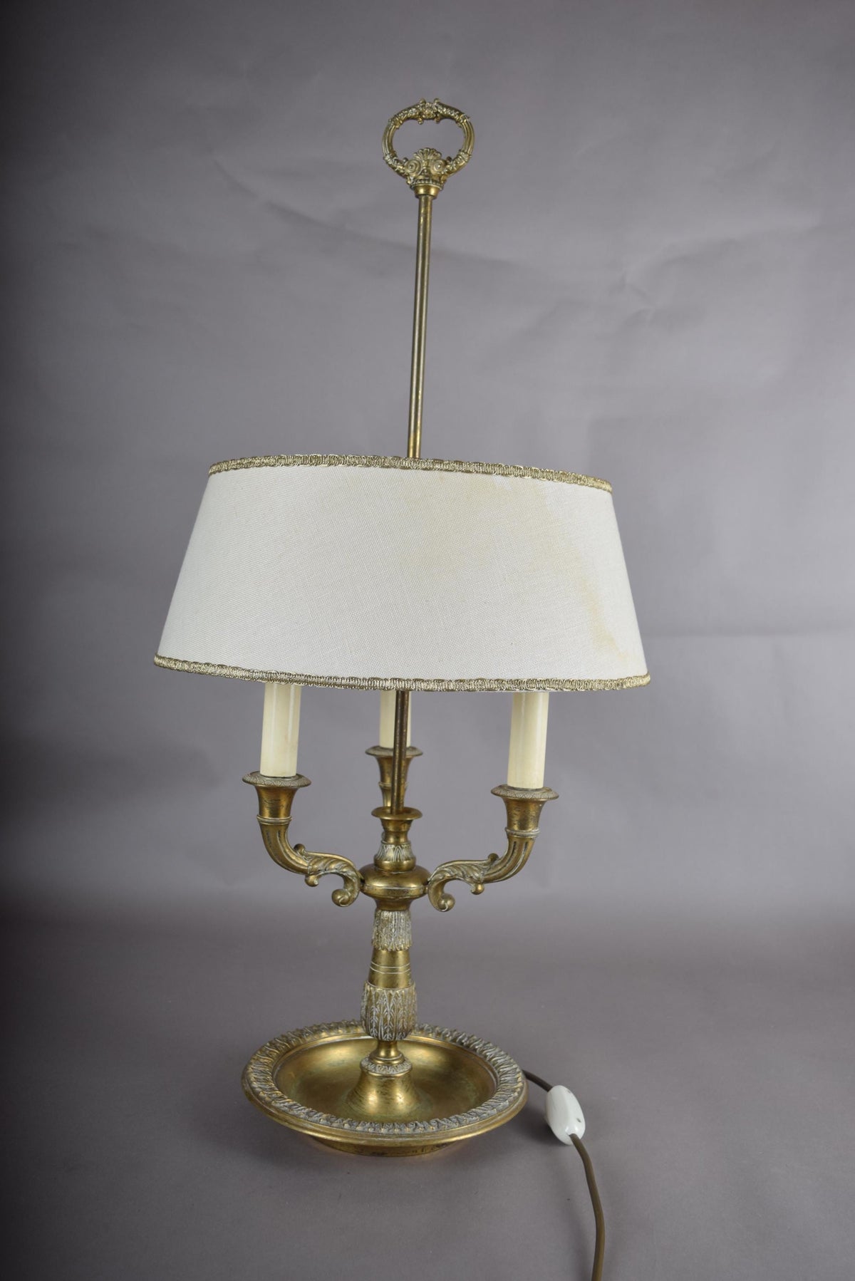 Antique Brass Bouillotte Lamp, Three-Arm Candelabra Form — French, 19th Century