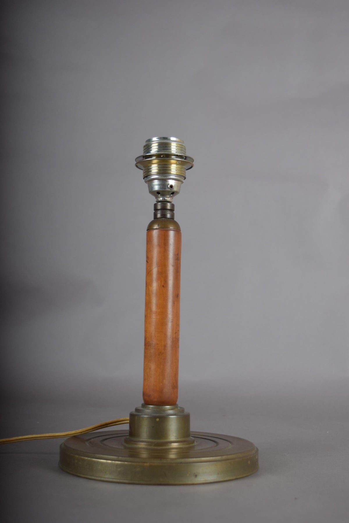 Vintage Wood and Brass Table Lamp, Mid-Century Bedside Lighting