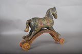 Antique Hand-Carved Wooden Horse on Wheels — Indian Folk Art, 19th Century
