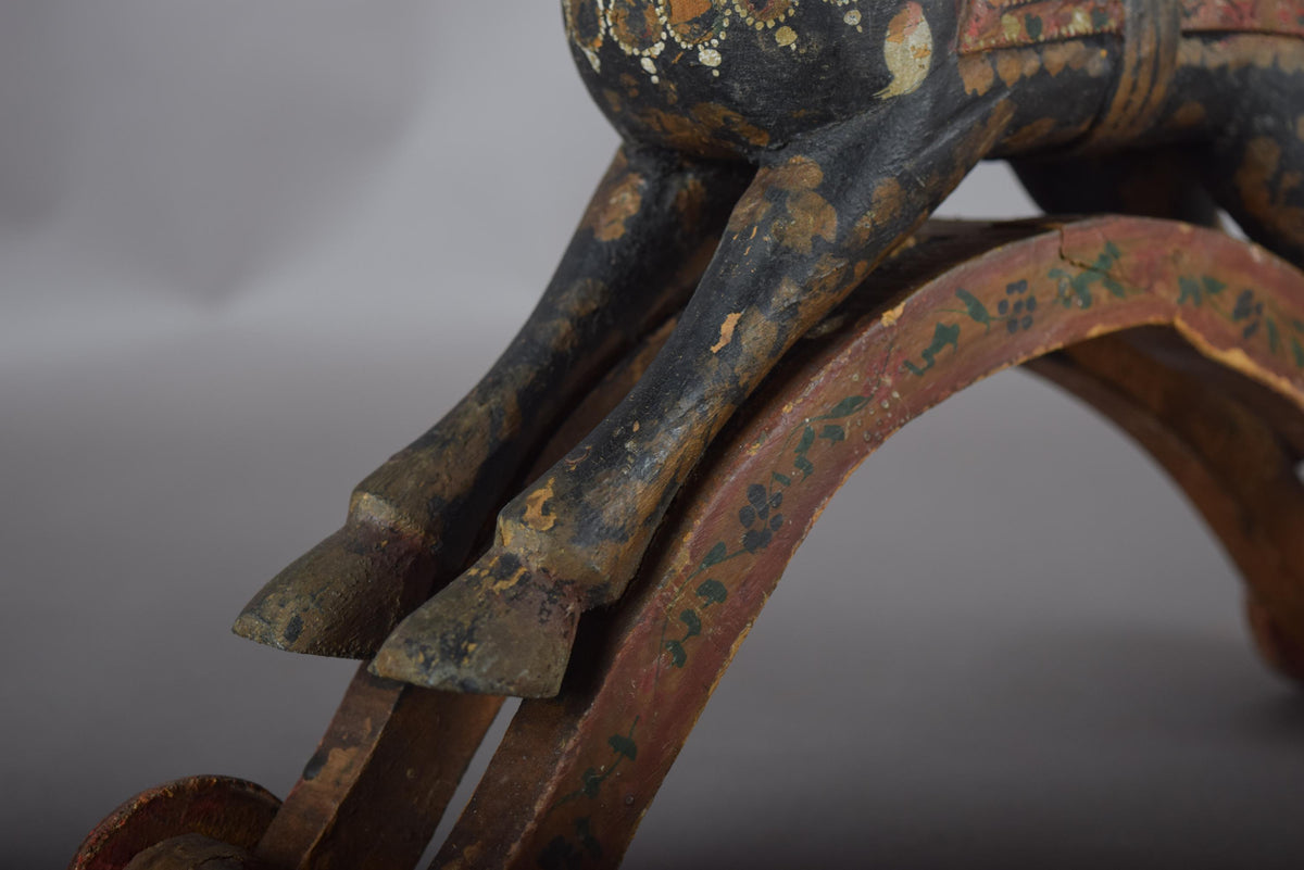 Antique Hand-Carved Wooden Horse on Wheels — Indian Folk Art, 19th Century