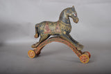 Antique Hand-Carved Wooden Horse on Wheels — Indian Folk Art, 19th Century