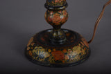 Hand-Painted Kashmiri Wood Lamp Base, 1910s | Vintage Floral Bohemian Accent | Antique Bedside Table Lamp