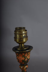 Hand-Painted Kashmiri Wood Lamp Base, 1910s | Vintage Floral Bohemian Accent | Antique Bedside Table Lamp