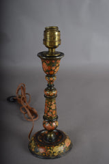 Hand-Painted Kashmiri Wood Lamp Base, 1910s | Vintage Floral Bohemian Accent | Antique Bedside Table Lamp