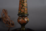 Hand-Painted Kashmiri Wood Lamp Base, 1910s | Vintage Floral Bohemian Accent | Antique Bedside Table Lamp