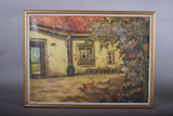 Vintage Oil Painting | Signed Farmhouse Courtyard Scene | Chickens & Cottage Garden | Framed Rustic Wall Art | Circa Early-Mid 1900s