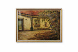 Vintage Oil Painting | Signed Farmhouse Courtyard Scene | Chickens & Cottage Garden | Framed Rustic Wall Art | Circa Early-Mid 1900s