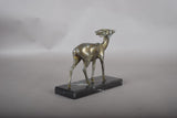 Vintage Spelter Antelope Sculpture, Art Deco Style, Black Marble Base, 1930s