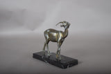 Vintage Spelter Antelope Sculpture, Art Deco Style, Black Marble Base, 1930s