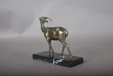 Vintage Spelter Antelope Sculpture, Art Deco Style, Black Marble Base, 1930s