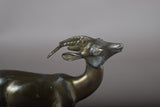 Vintage Spelter Antelope Sculpture, Art Deco Style, Black Marble Base, 1930s