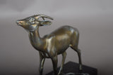 Vintage Spelter Antelope Sculpture, Art Deco Style, Black Marble Base, 1930s