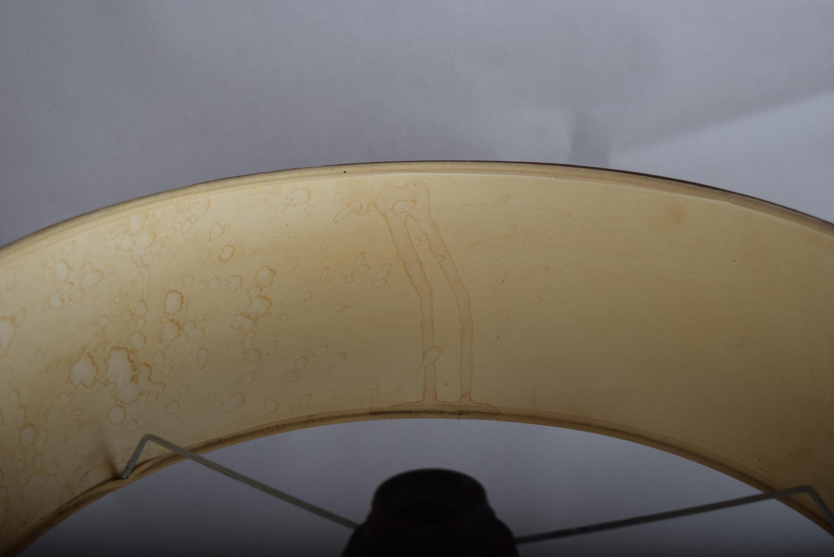 Leather Drum Lamp with Brass Accents, Mid-Century Modern Table Lamp, 1950s