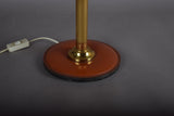 Leather Drum Lamp with Brass Accents, Mid-Century Modern Table Lamp, 1950s