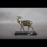 Vintage Spelter Antelope Sculpture, Art Deco Style, Black Marble Base, 1930s