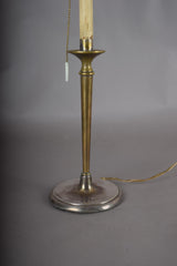 Vintage Brass Table Lamp, Worn Silver-Tone Finish, Pleated Shade, 1940s