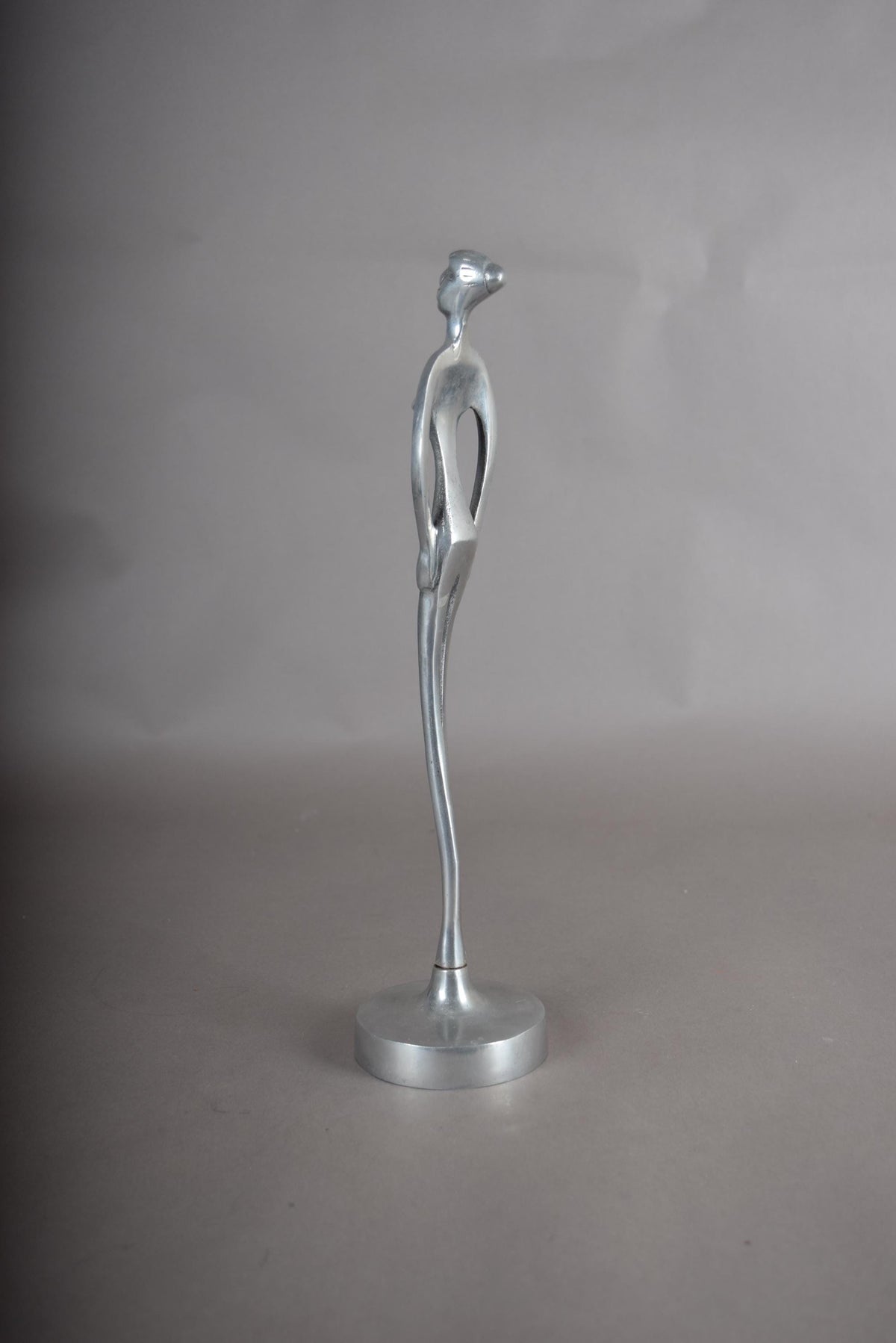 Silver-Toned Metal Abstract Figure Sculpture, Elongated Form, 1970s