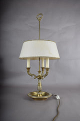 Antique Brass Bouillotte Lamp, Three-Arm Candelabra Form — French, 19th Century
