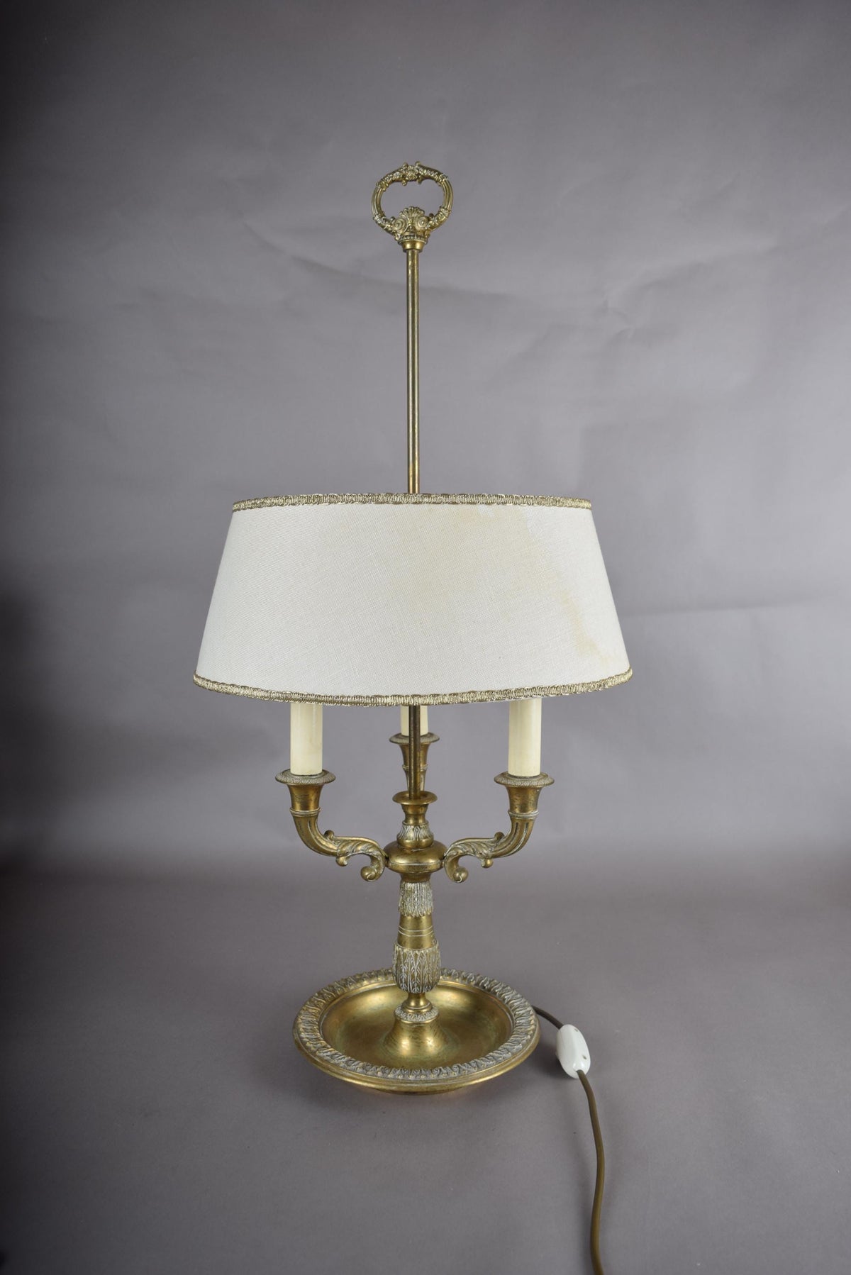 Antique Brass Bouillotte Lamp, Three-Arm Candelabra Form — French, 19th Century