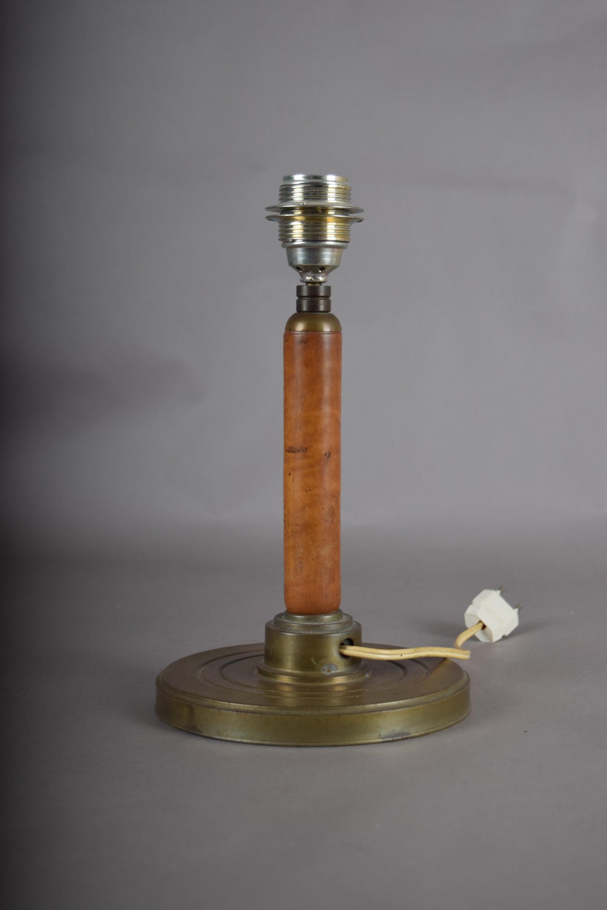 Vintage Wood and Brass Table Lamp, Mid-Century Bedside Lighting