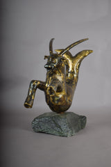 Bronze Capricorn Sculpture, Signed Faust 1994 — Mythical Zodiac Form on Stone Base