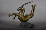 Bronze Capricorn Sculpture, Signed Faust 1994 — Mythical Zodiac Form on Stone Base