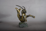 Bronze Capricorn Sculpture, Signed Faust 1994 — Mythical Zodiac Form on Stone Base