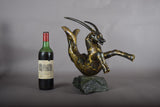 Bronze Capricorn Sculpture, Signed Faust 1994 — Mythical Zodiac Form on Stone Base