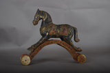 Antique Hand-Carved Wooden Horse on Wheels — Indian Folk Art, 19th Century
