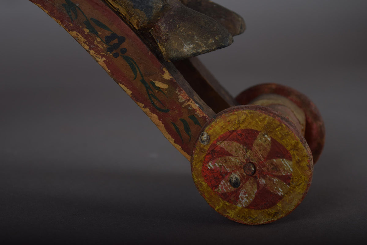 Antique Hand-Carved Wooden Horse on Wheels — Indian Folk Art, 19th Century