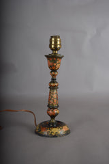 Hand-Painted Kashmiri Wood Lamp Base, 1910s | Vintage Floral Bohemian Accent | Antique Bedside Table Lamp