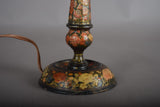 Hand-Painted Kashmiri Wood Lamp Base, 1910s | Vintage Floral Bohemian Accent | Antique Bedside Table Lamp