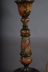 Hand-Painted Kashmiri Wood Lamp Base, 1910s | Vintage Floral Bohemian Accent | Antique Bedside Table Lamp