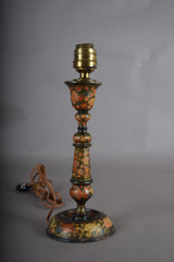 Hand-Painted Kashmiri Wood Lamp Base, 1910s | Vintage Floral Bohemian Accent | Antique Bedside Table Lamp