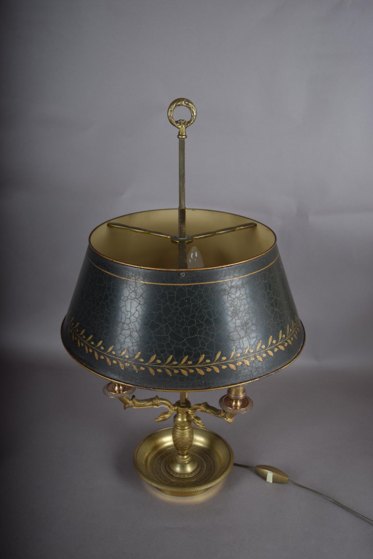 Antique Bronze Bouillotte Lamp, Swan-Head Arms — French Empire Style, Circa 1910s