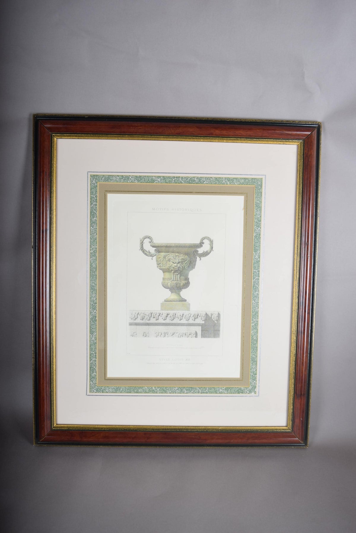 Louis XIV Style Vase Print, Versailles Bassin de Neptune — Framed Vintage Lithograph, 1960s