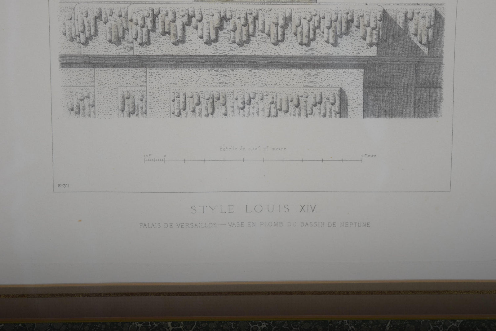 Louis XIV Style Vase Print, Versailles Bassin de Neptune — Framed Vintage Lithograph, 1960s