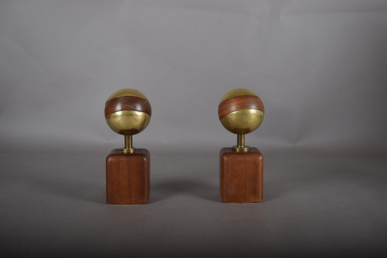 Brutalist Brass and Wood Sculpture Pair, Signed Ardisur — Spain, 1970s